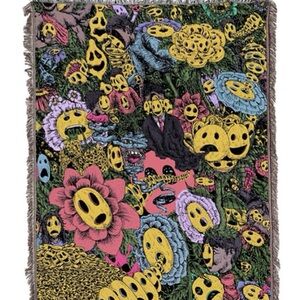 “Mask garden” woven tapestry throw blanket
